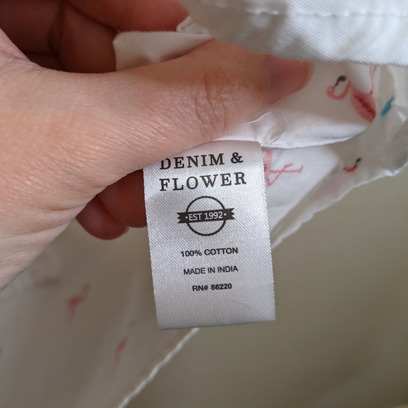 NWT DENIM & FLOWER flamingo poplin print top size XS - Picture 5 of 7